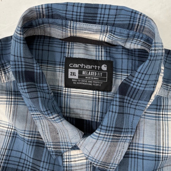 Carhartt Men’s 2XL Blue Plaid Relaxed Fit Button Up Shirt Workwear Utility - Picture 4 of 7